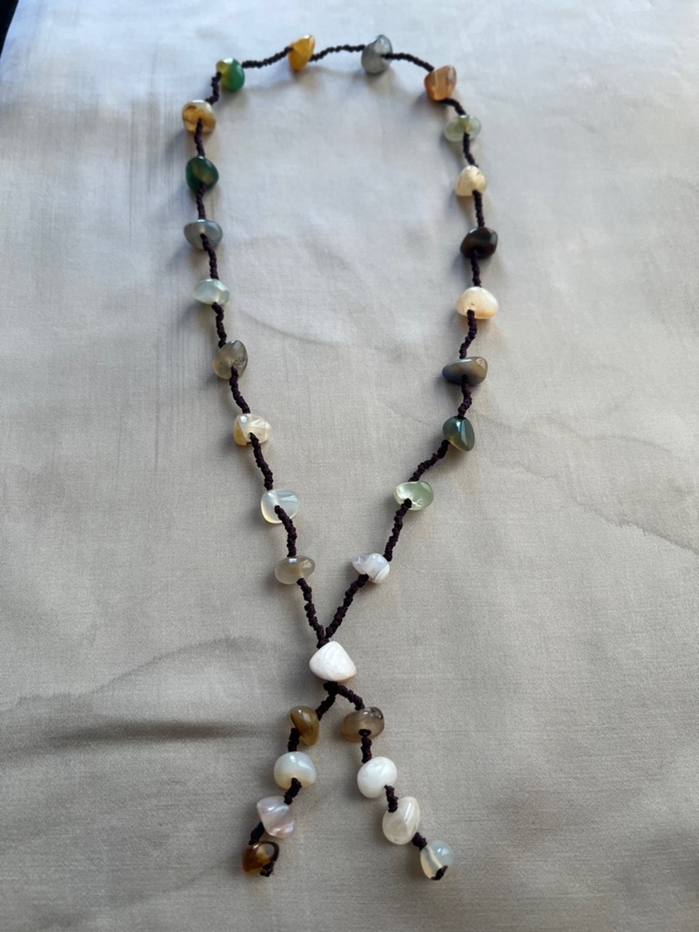 Hand-Knotted Multicolor Beaded Lariat Necklace